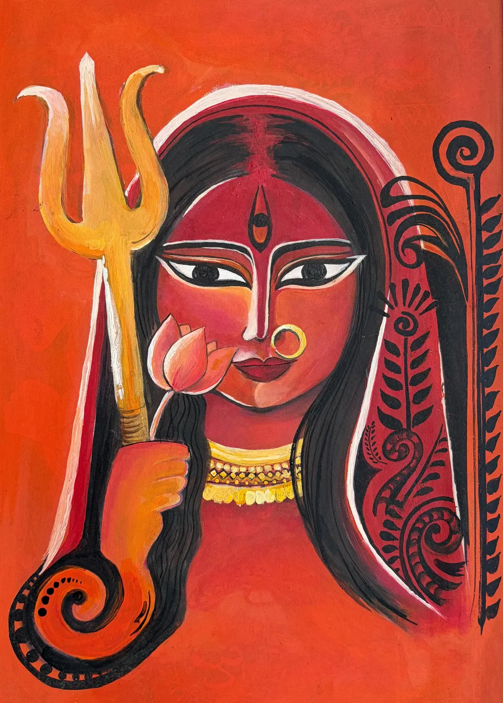 Trishul & Padma — The Radiance of Shakti, Acrylic on canvas